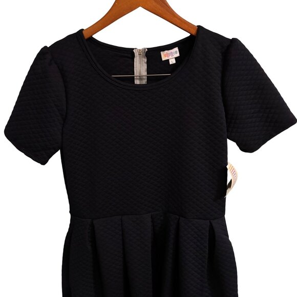 LuLaRoe Amelia Navy Blue Dress Size Large Quilted Fabric Pockets Back Zipper - Picture 3 of 7